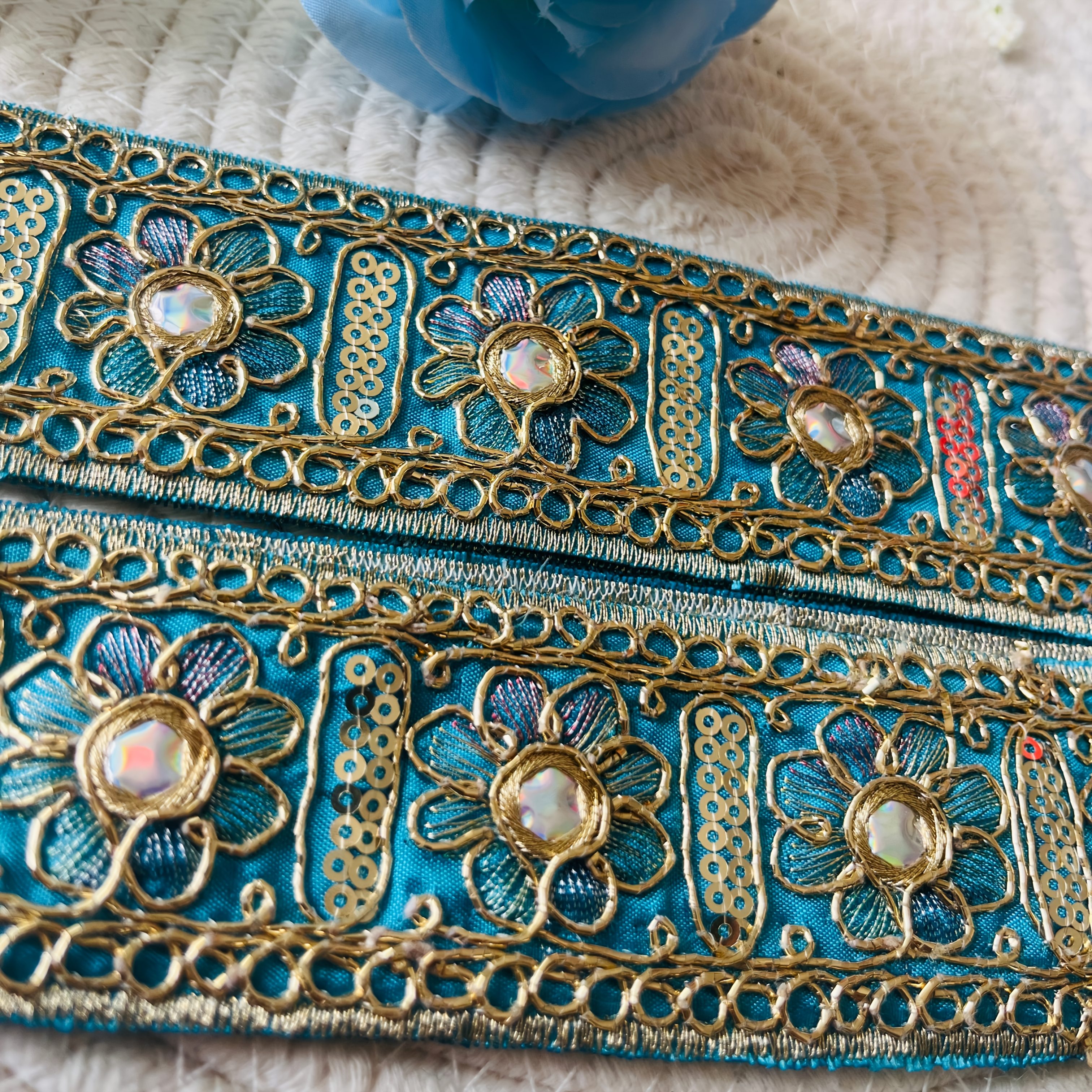 150Cm Ethnic Style Embroidered Lace with Bead Embellishments